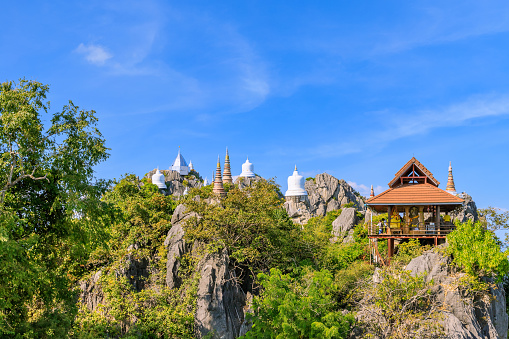 Floating sky pagoda on peak of mountain at Wat Chaloem Phra Kiat Phrachomklao (Phutthabat Sutthawat) temple in Chae Hom district, Lampang, Thailand