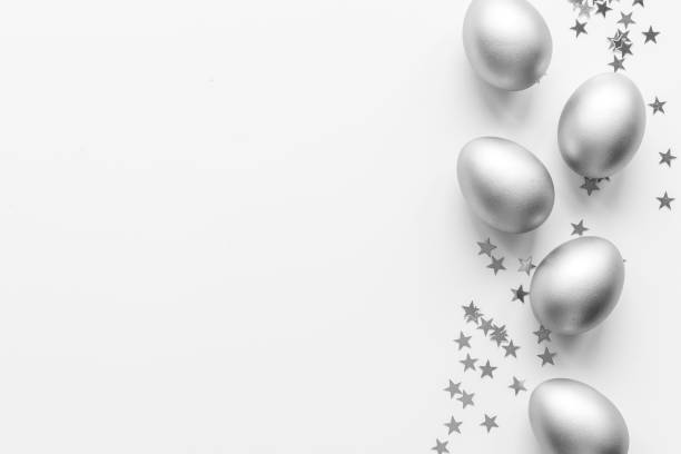 istock Silver Easter eggs with decoration. Wealth and good luck concept. 1311259107