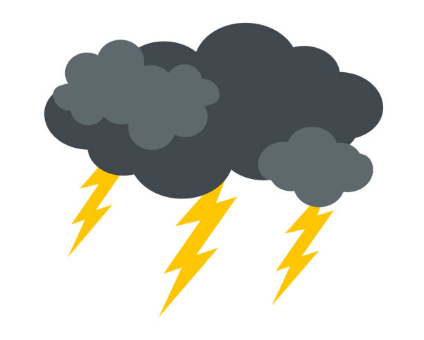 ilustraciones, imágenes clip art, dibujos animados e iconos de stock de nubes oscuras con rayos. icono de tormenta eléctrica. ilustración vectorial - storm cloud thunderstorm storm cloud