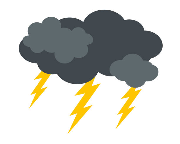 illustrazioni stock, clip art, cartoni animati e icone di tendenza di nuvole scure con fulmini. icona di thunderstorm. illustrazione vettoriale - thunderstorm