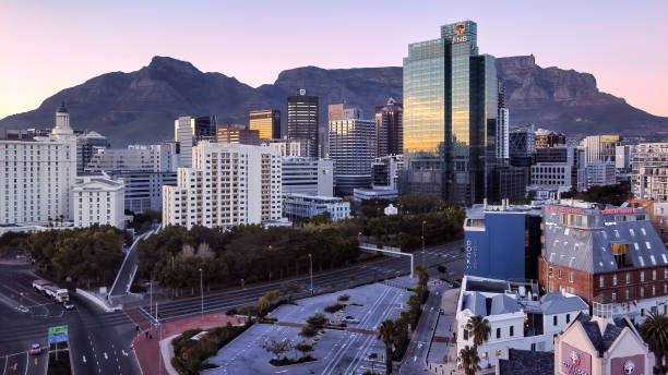 Aerial view of a deserted downtown Cape Town & Foreshore stock photo