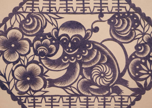 Chinese Zodiac Monkey Papercutting Decorative Painting