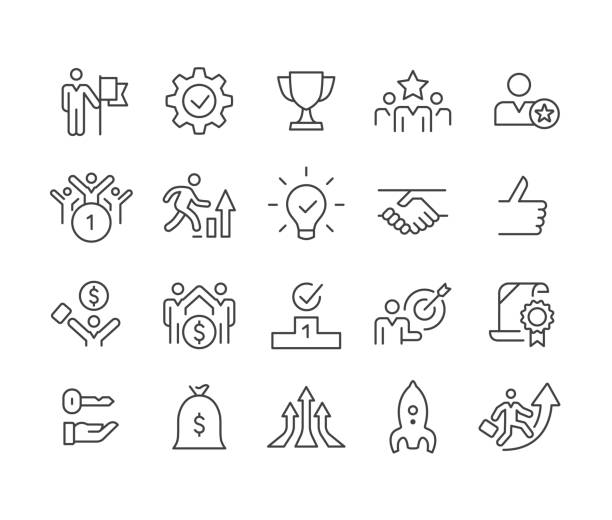 бизнес успех иконы установить - классическая линия серии - computer icon symbol bulls eye handshake stock illustrations