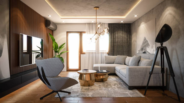 istock Interior Design. Architecture. Computer generated image of living room. Architectural Visualization. 3D rendering. 1311266472