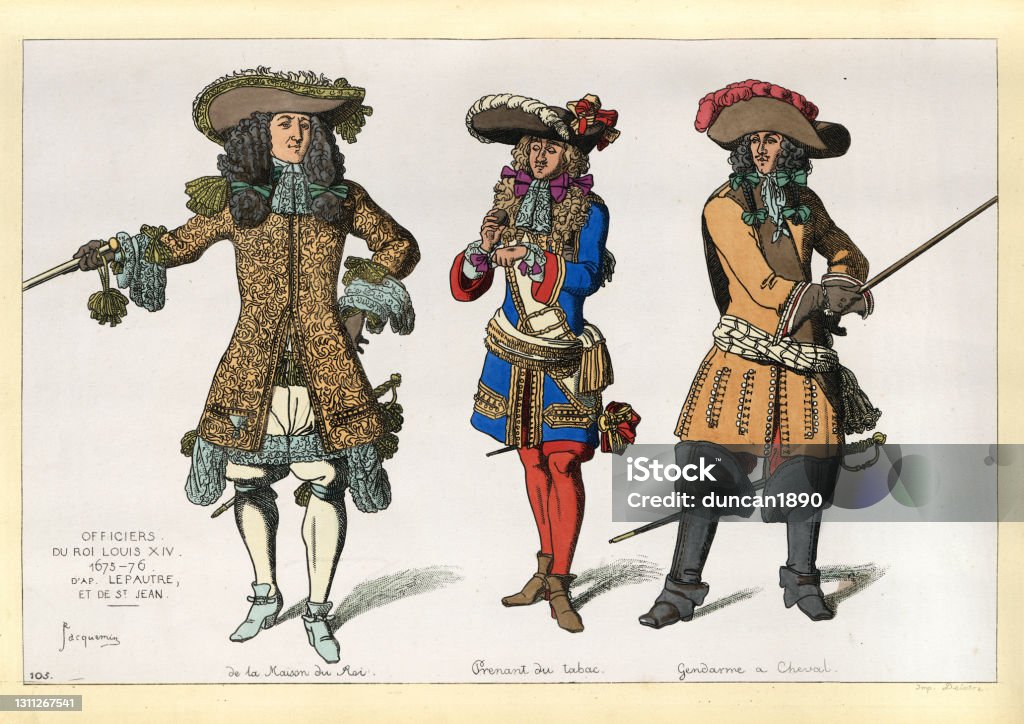 French Military Fashions Officers Of King Louis Xiv Taking Snuff Tobacco  Gendarme Stock Illustration - Download Image Now - iStock