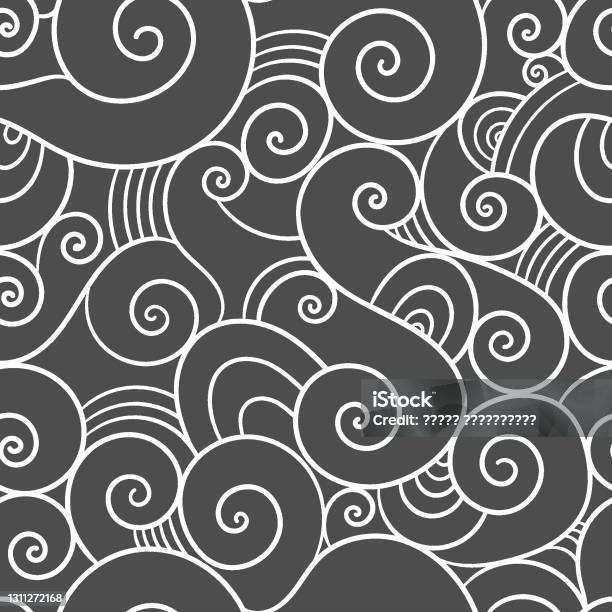 Abstract Seamless Pattern On Dark Background Doodle Sea Wallpaper Line Art  Waves Print Stock Illustration - Download Image Now - iStock