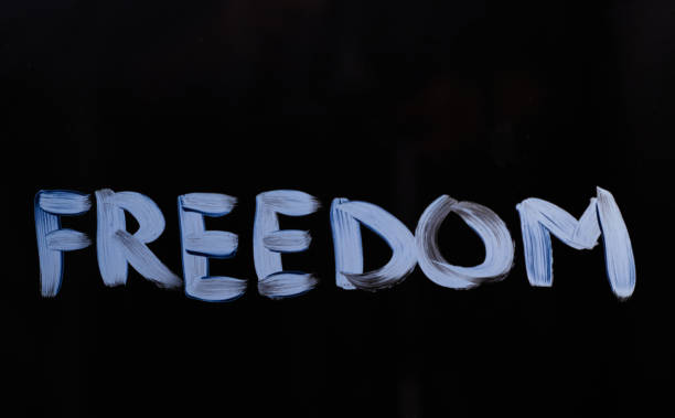 istock Text message 'Freedom' on glass with blue paint 1311272190
