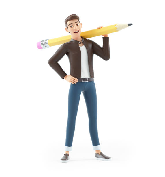 istock 3d cartoon man carrying pencil on his shoulders 1311272278
