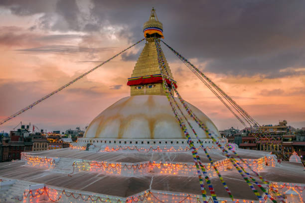 Boudhanath tample The Boudhanath tample with light in sunset. patan durbar square stock pictures, royalty-free photos & images