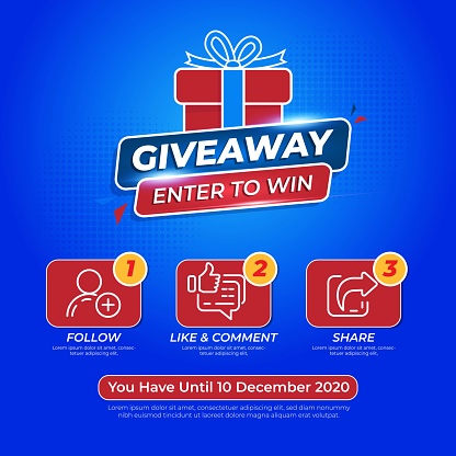Giveaway Banner Template Design For Social Media Post. 
Gift Offer Banner, Giveaways Post And Winner Reward In 
Contest, Prize In Boxes. With Blue Color