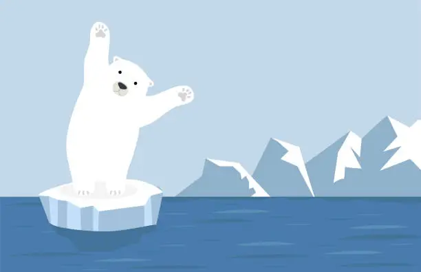 Vector illustration of North pole Arctic landscape with polar bear