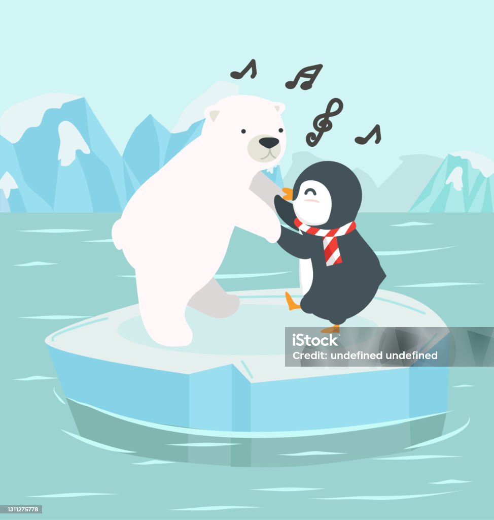 Gấu Bắc Cực Với Chim Cánh Cụt Trên Một Tảng Băng Trôi Ở Bắc Cực ...