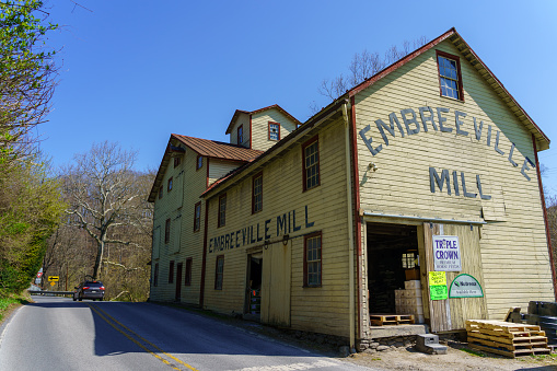 Embreeville, PA, USA - April 6, 2021: The Embreevile Mill is located near the west branch of Brandywine Creek in Chester County, PA.