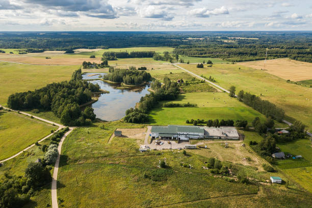 istock Village Dzelda in Latvia, captured from above 1311276324
