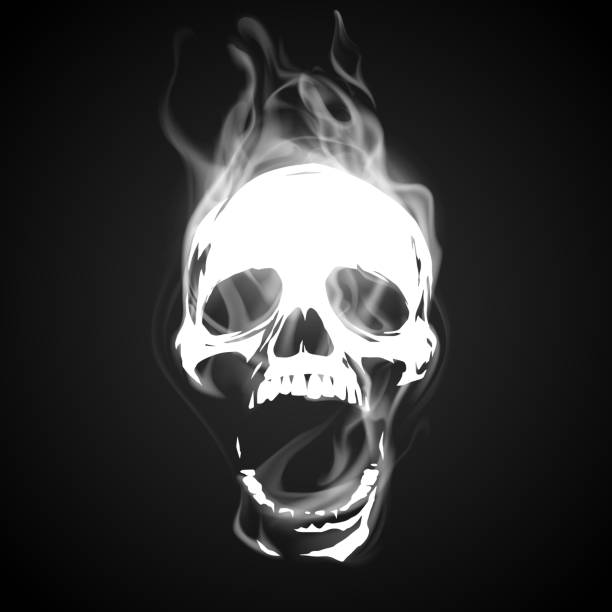 ilustrações, clipart, desenhos animados e ícones de ilustração do crânio com efeito de fumaça branca - skull