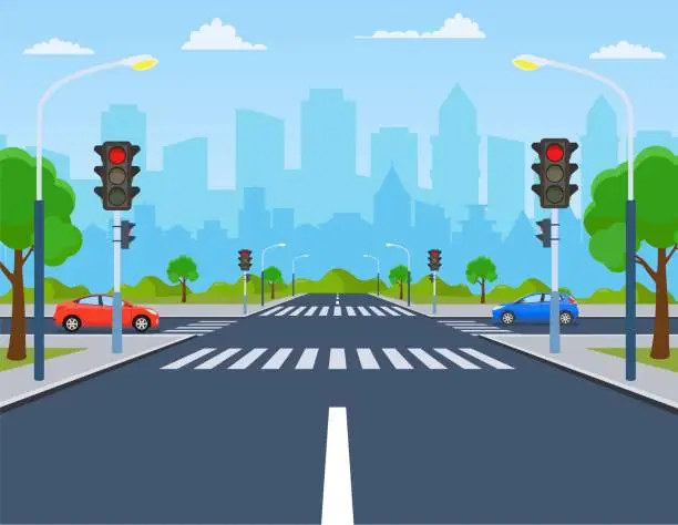 Vector illustration of city with traffic lights
