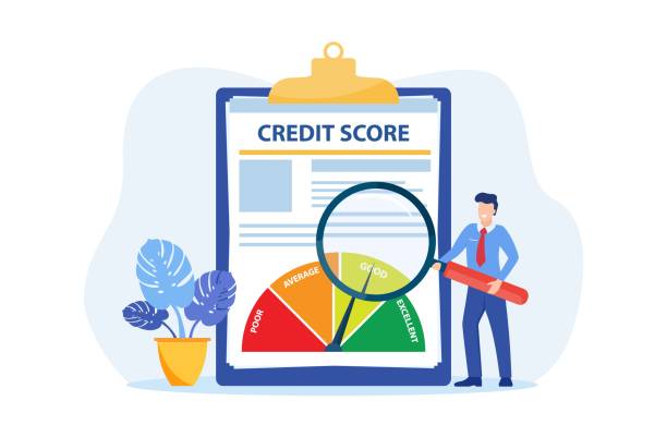 ilustraciones, imágenes clip art, dibujos animados e iconos de stock de concepto de documento de informe de crédito. - credit score