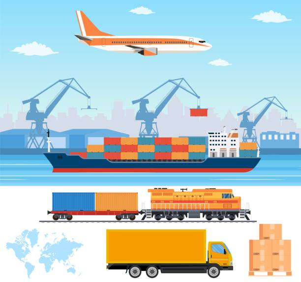 ilustraciones, imágenes clip art, dibujos animados e iconos de stock de elementos infográficos de logística y transporte - freight liner