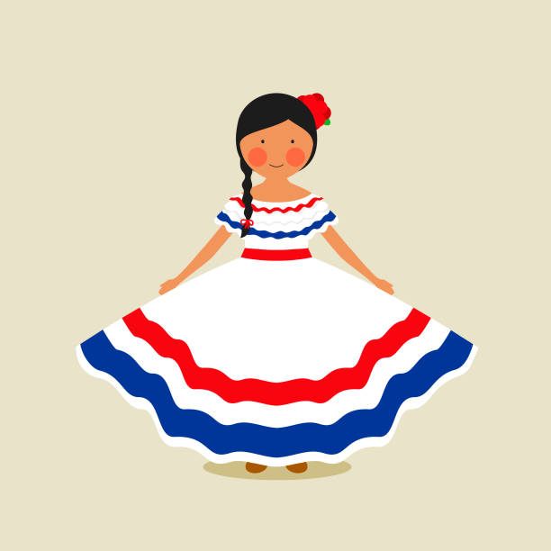 illustrations, cliparts, dessins animés et icônes de vêtements traditionnels costaricains pour femmes - vêtement traditionnel