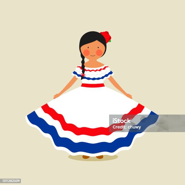 Costa Rican Traditional Clothing For Women Stock Illustration - Download Image Now - Costa Rica, Tradition, Traditional Clothing
