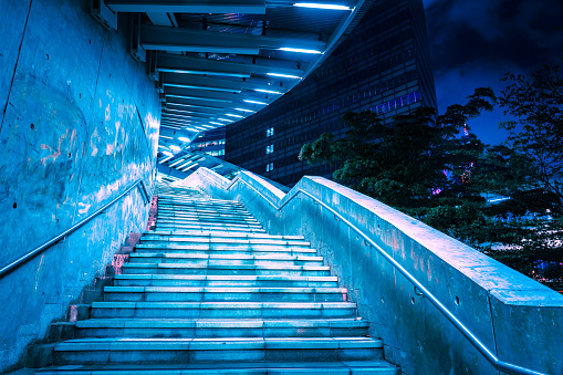 Modern stairway in finance district, Central, Hong Kong