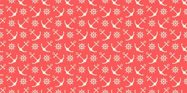 Vector illustration of Nautical seamless pattern with ship wheels and anchors