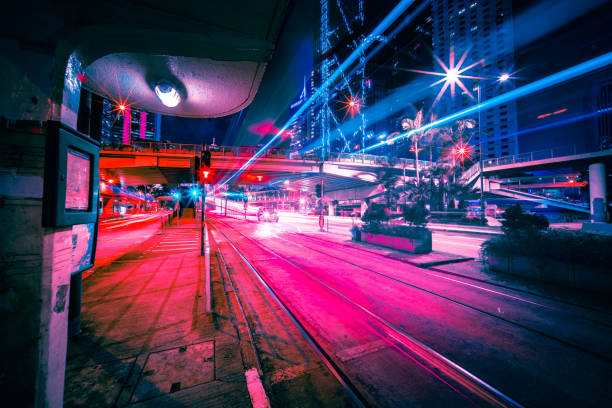 Hong Kong central district captured at night.