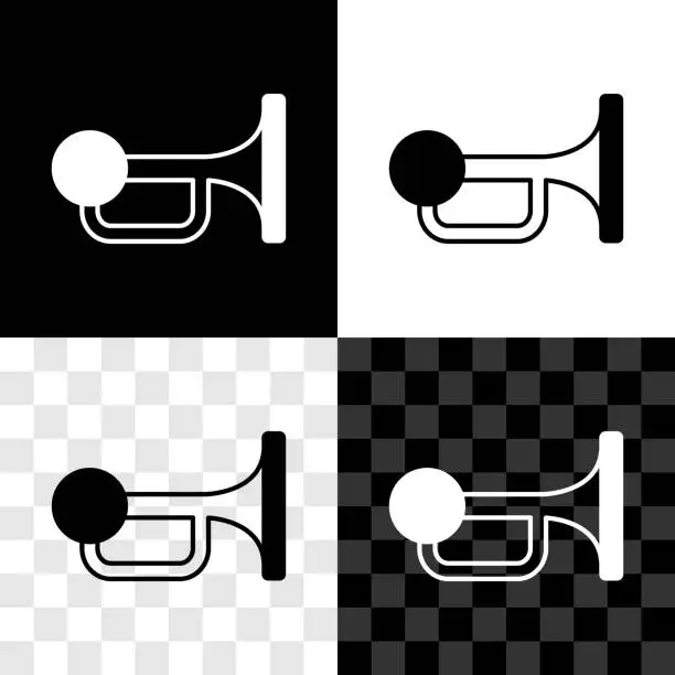 Vector illustration of Set Signal horn on vehicle icon isolated on black and white, transparent background. Vector