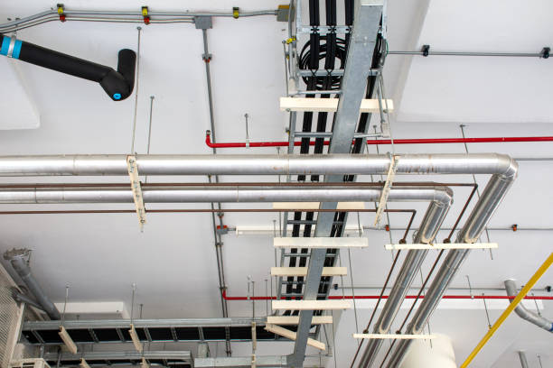 Water and gas pipes system on the ceiling.