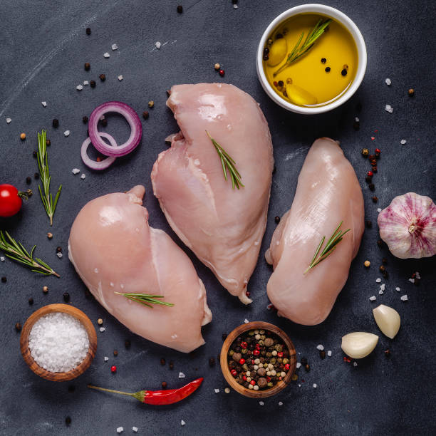istock Raw chicken fillet with spices and herbs 1311292150