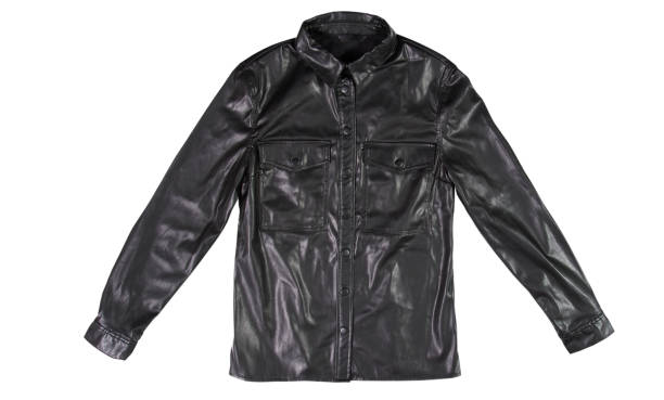istock Black leather jacket isolated on white background. Classic modern leather jacket 1311294188