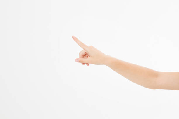 istock finger point isolated white background. caucasian hand. Mock up. Copy space. Template. Blank. 1311294223