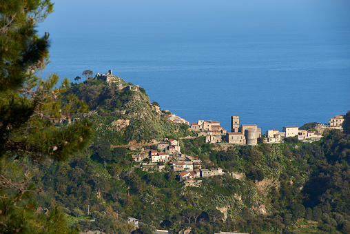 the village of savoca in eastern Sicily between the Peloritani mountains and the view of the Ionian Sea