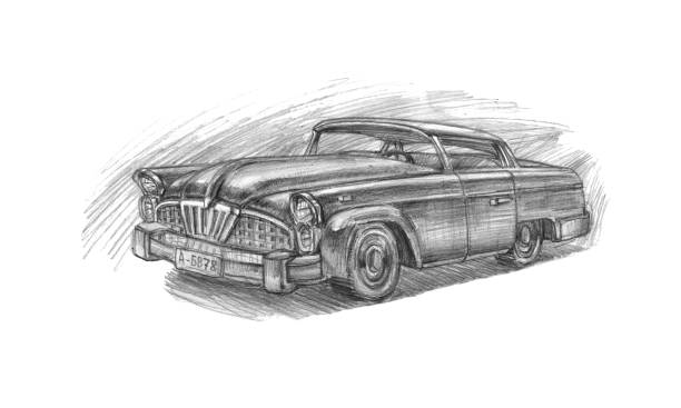 istock old American retro car of the 50s-60s with chrome details, graphite pencil 1311299648