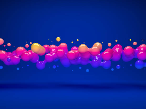 3D illustration of colored drops floating in weightlessness. stock photo
