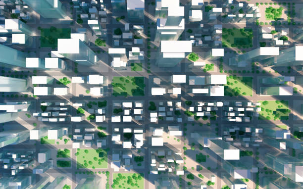 istock Top view of abstract downtown district with skyscrapers 1311304787