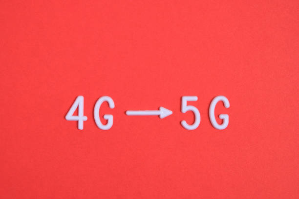 istock Modern 4G communication technologies are switching to 5G on a red background. 1311306867
