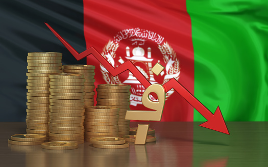 3d Render Finance System and on background Afghanistan flag (Depth Of Field)