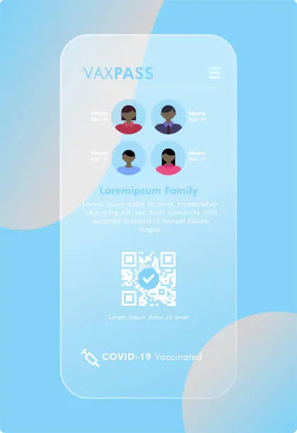 Vector illustration of Mobile Covid-19 Vaccine Passport - VaxPass for Family