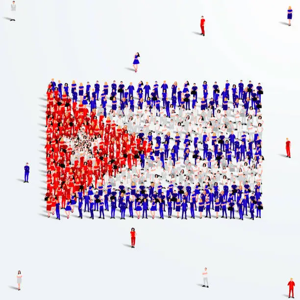 Vector illustration of Cuba Flag. A large group of people form to create the shape of the Cuban flag. Vector Illustration.
