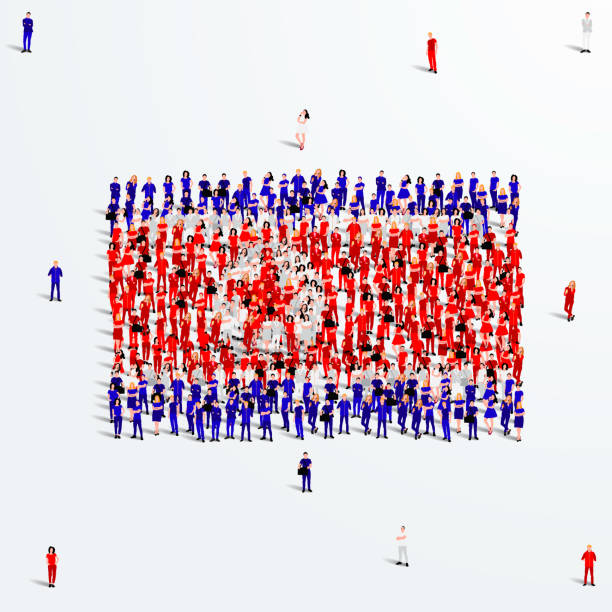 ilustrações de stock, clip art, desenhos animados e ícones de north korea flag. a large group of people form to create the shape of the north korean flag. vector illustration. - democratic peoples republic of north korea