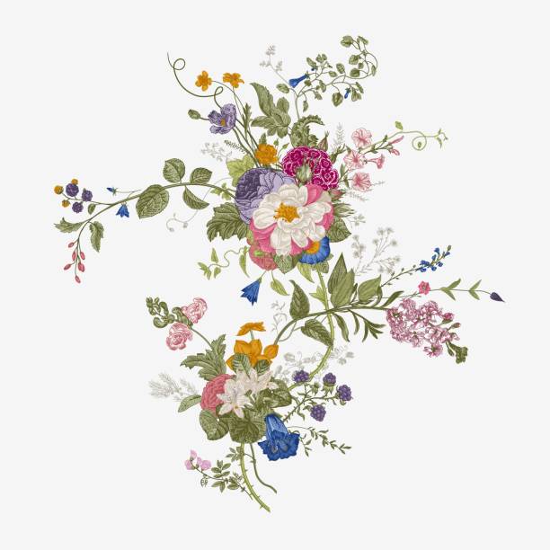 Vintage floral vector element. Victorian. Flora. Colorful Vintage floral vector element. Victorian. Flora. Colorful blue gentian stock illustrations
