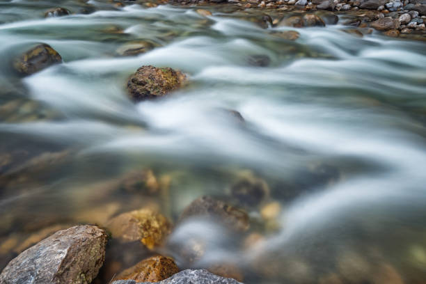 istock Tranquil scene at riverside with blurred motion water 1311310939