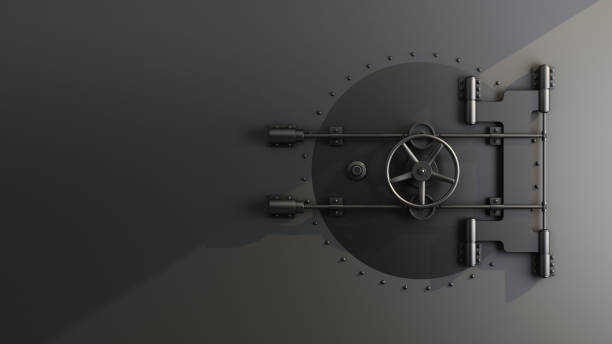 istock close bank safe built into the black wall 1311313090