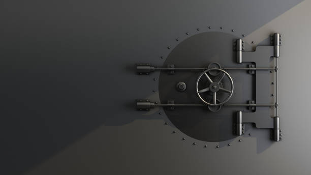 close bank safe built into the black wall stock photo