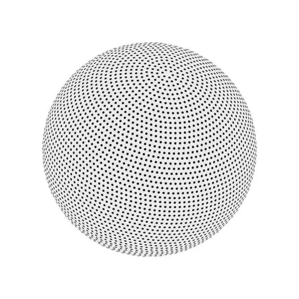 Vector illustration of 3d globe covered by circles , with perspective