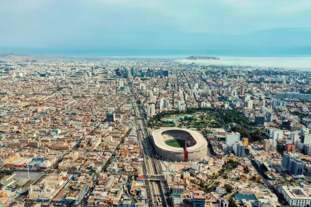 Aerial shot of Lima Peru national stadium during the summer