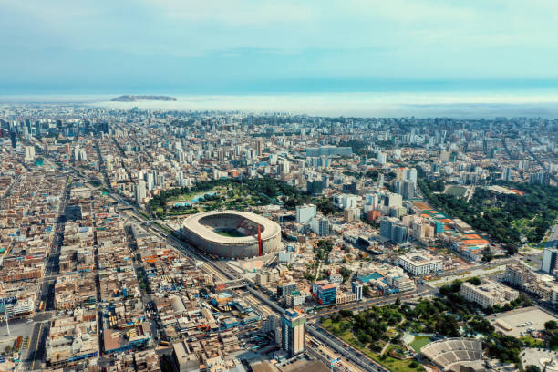 Aerial shot of Lima Peru national stadium and surroundings Aerial shot of Lima Peru national stadium during the summer lima peru photos stock pictures, royalty-free photos & images