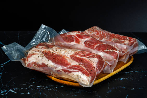 istock Meat packed in a vacuum bag . 1311325110