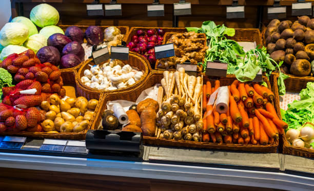 istock Fresh vegetables on the market counter 1311326810